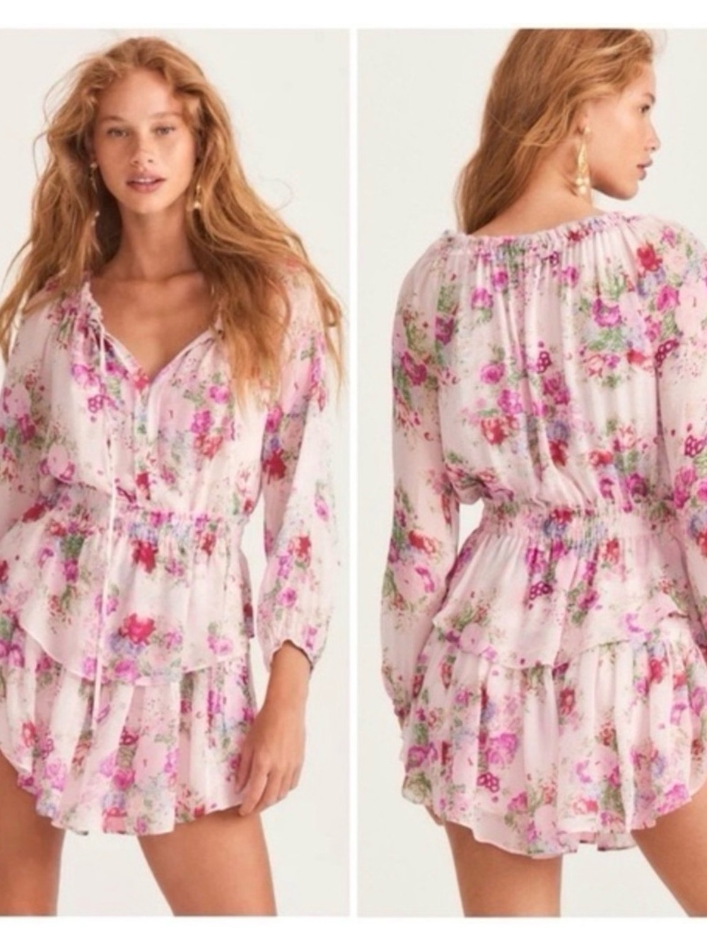 LoveShackFancy Pink Floral Peasant Dress